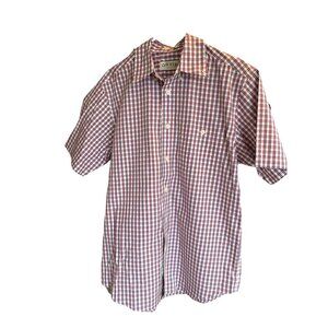 Orvis Men's Checked Red White Blue Striped Button Down Short Sleeve Shirt Size M